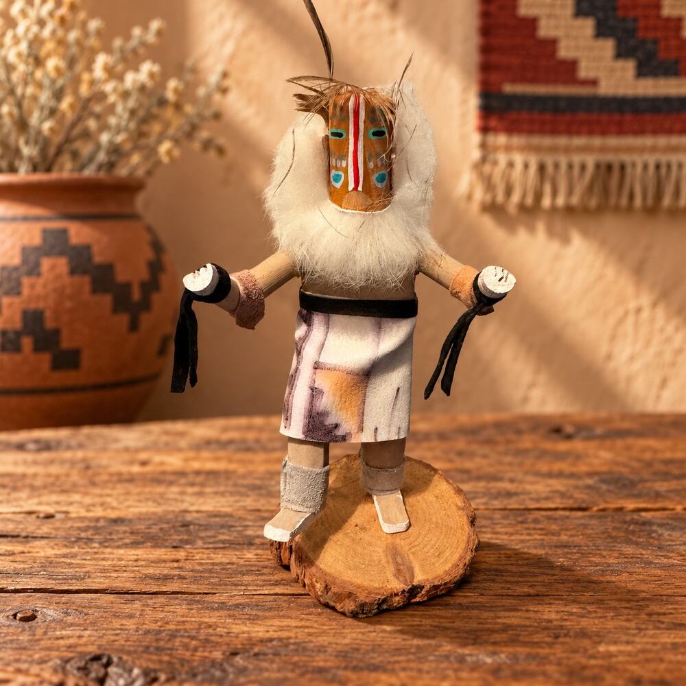 Vintage Honan Badger Kachina Style Doll Signed Marked Artist Illegible 7”